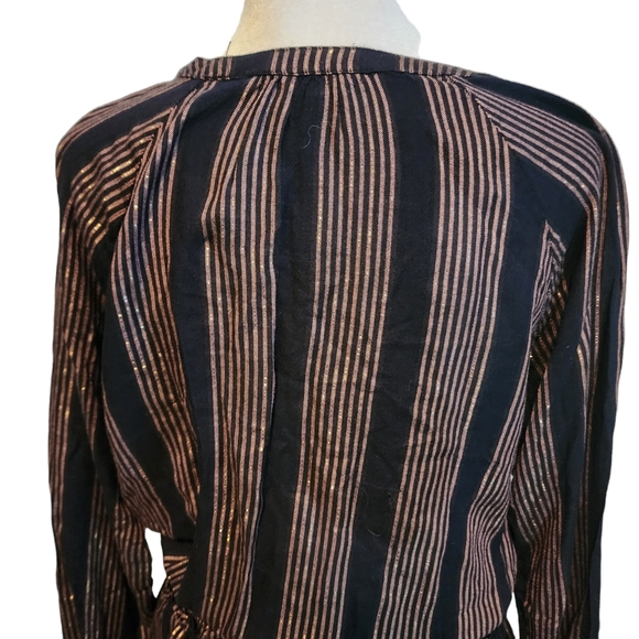 EUC Rails Midas Metallic Stripe Elastic Waist V-Neck Dress - Picture 8 of 11